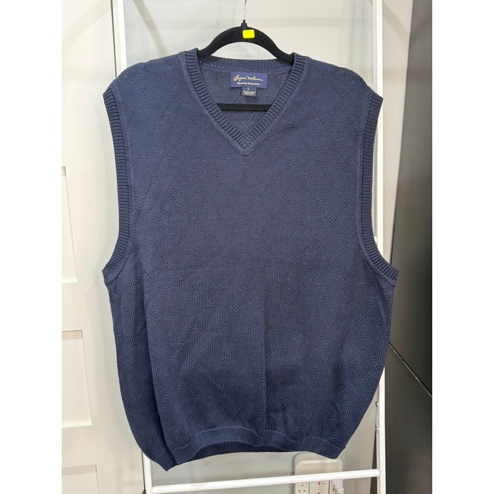 Byron Nelson Eleven Straight Mens Navy Pima Cotton Diamond Sweater Vest Preppy